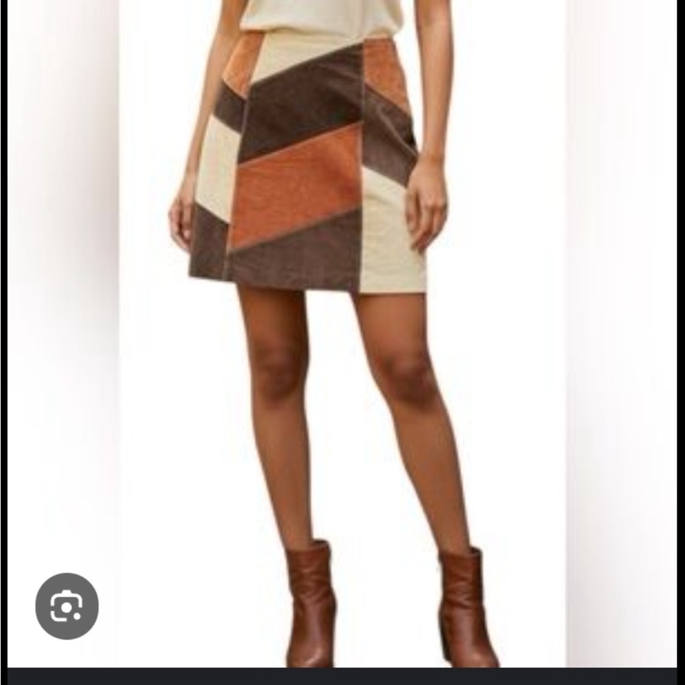 Apostrophe Leather Suede Patchwork Retro 70s Style Tan Brown Hippie Boho Skirt 8
